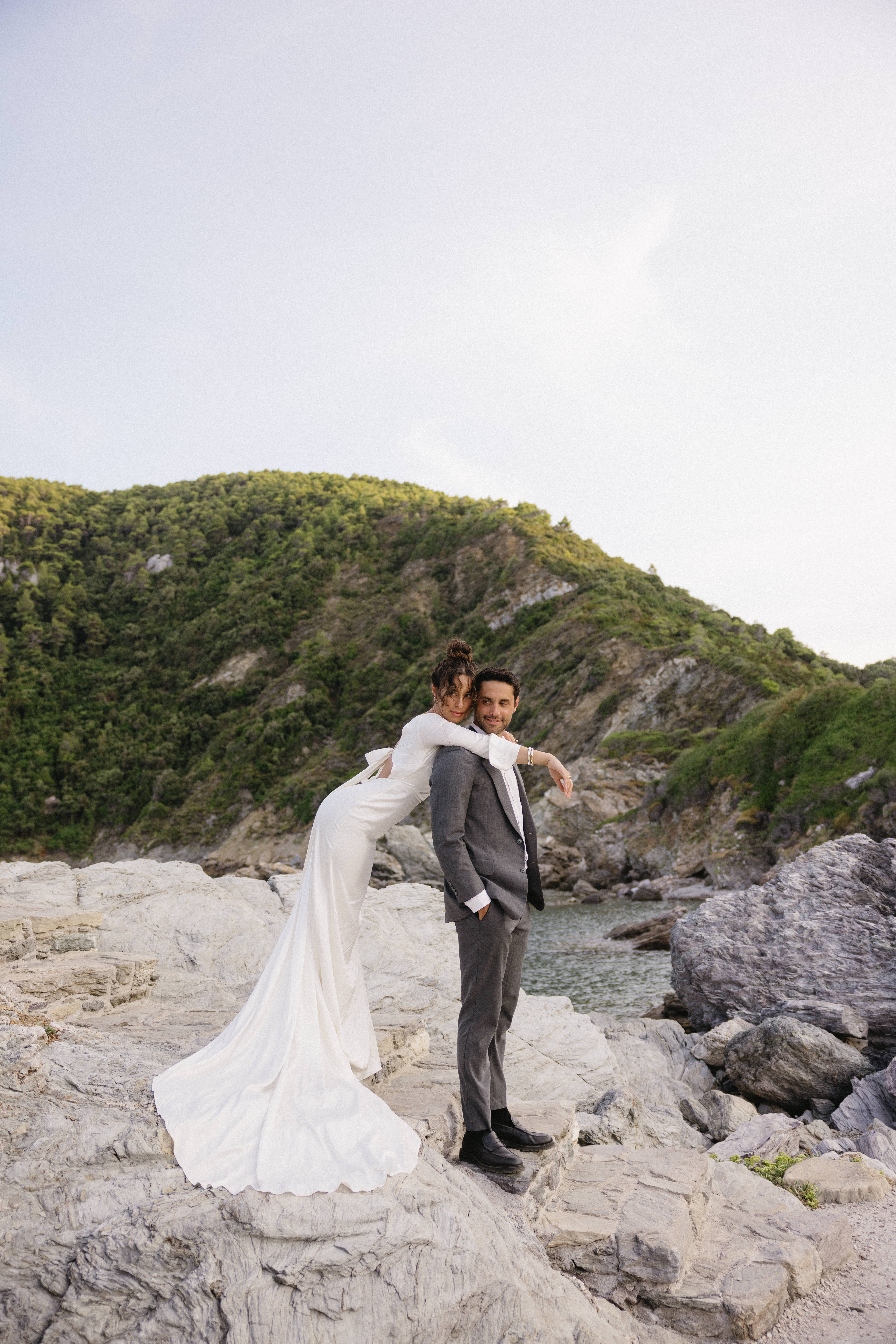Couple getting eloped in Skopelos Greece by the sea